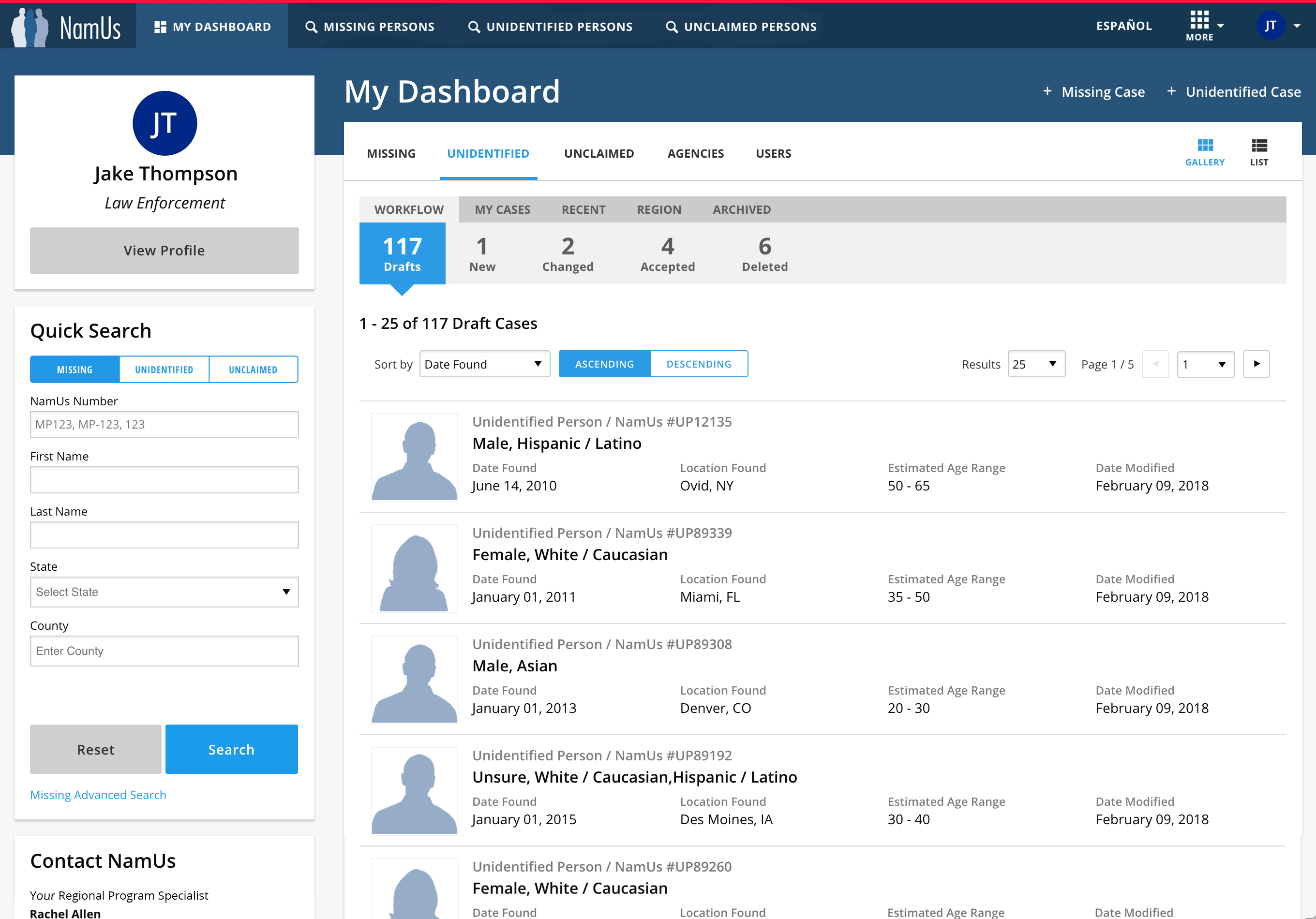 NamUs Dashboard