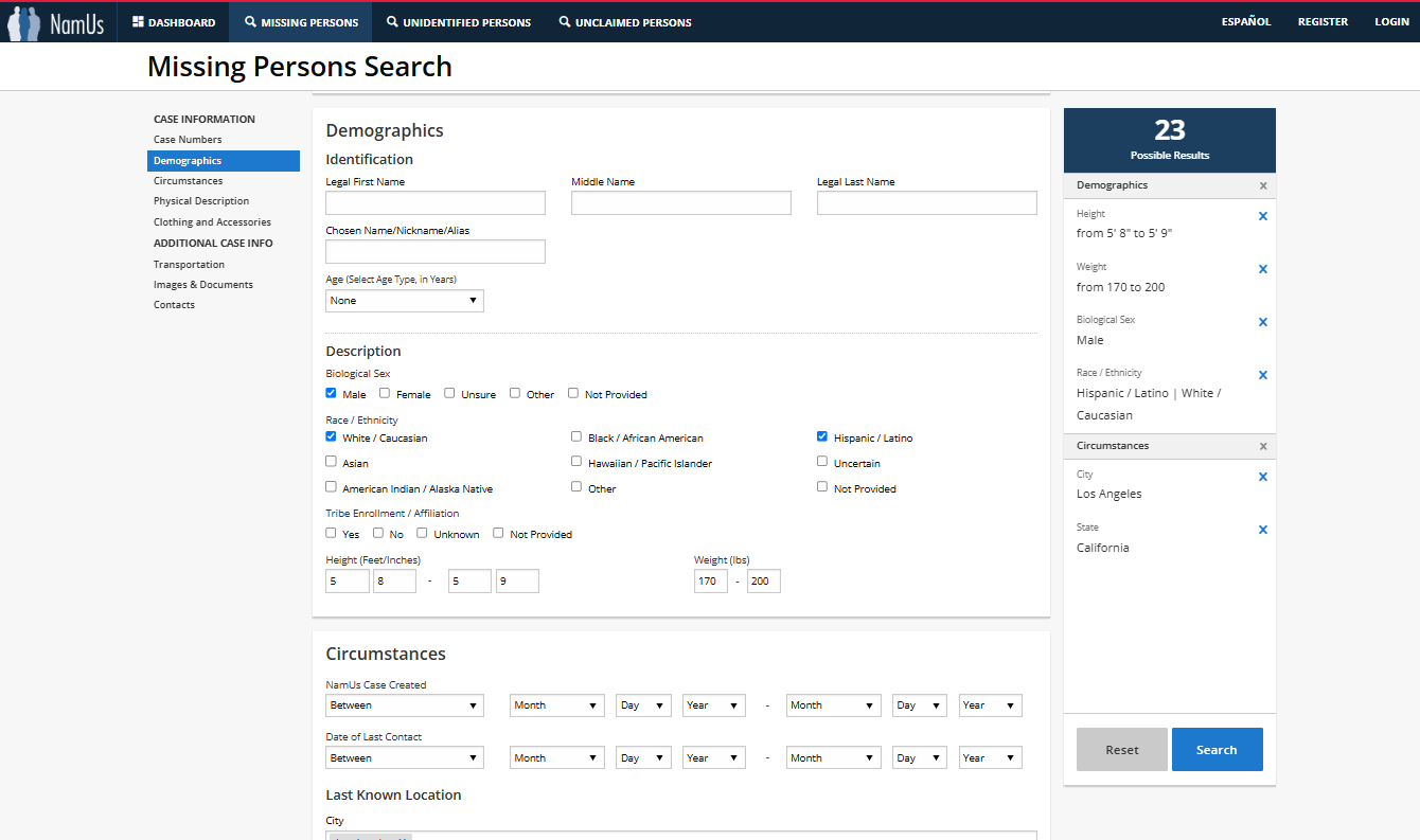 NamUs Search